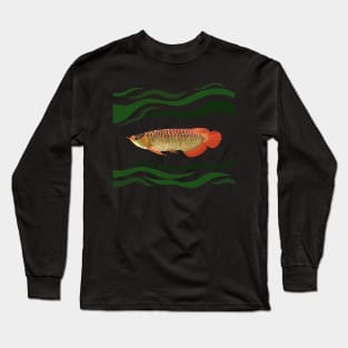 Orange Arowana Fish Green waves Long Sleeve T-Shirt